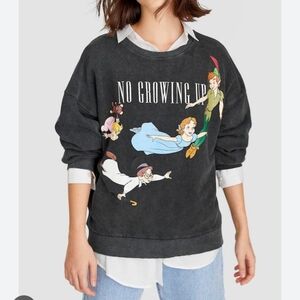 Disney Peter Pan “No Growing Up” Sweatshirt Womens Medium Black Graphic Crewneck